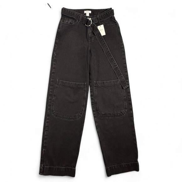 Forever 21 Premium Denim Baggy Wideβ Leg Black Cargo Jeans 24 Grunge Goth egirl - Picture 1 of 9